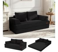 MeMoreCool Sofá cama convertible, sofá plegable sin huesos con funda de pana, colchón plegable con almohadas, cómodo sofá de espuma para sala de estar, dormitorio, habitación de invitados, color negro