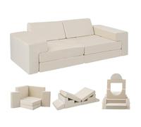 MeMoreCool Sofá cama infantil de 12 piezas, espuma suave con bloques de construcción, un emocionante patio de juegos interior para la habitación de los niños, ideal para niños, color beige