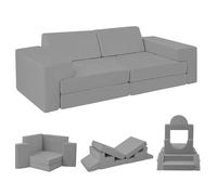 MeMoreCool Sofá cama modular de 12 piezas para niños, silla modular para sala de juegos, sofá de espuma plegable para niñas y niños, sillón convertible para niños, sofá seccional, gris