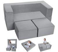 MeMoreCool Sofá cama para niños, sillón para niños pequeños, color gris | Tumbona plegable suave para niños, sillón de piso para bebé y sofá modular para dormitorio, sala de juegos