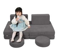MeMoreCool Sofá de juegos para niños de pana, sillón modular para rincón acogedor, habitación infantil, sofá cama, 8 piezas, sofá infantil, juego de sofá de espuma, cama con función de dormir para