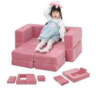 MeMoreCool Sofá infantil de pana, sofá de espuma plegable, minisofá modular para habitación infantil y muebles de dormitorio, color rosa
