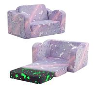 MeMoreCool Sofá para niños, silla plegable para niños pequeños, sillón plegable de felpa suave que brilla en la oscuridad, cómodo sillón reclinable para bebés para niñas y niños, unicornio morado