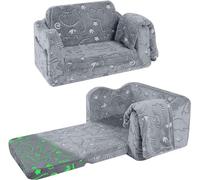 MeMoreCool Sofá Plegable para Niños, Sillón Cama de Felpa Suave que Brilla en la Oscuridad, Cómodo Sillón Reclinable para Bebés, Dinosaurio Brillante