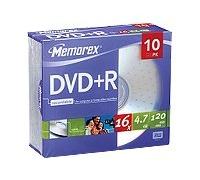 Memorex 16x DVD+R 4.7GB 10 Pack Slim JC 4,7 GB 10 pieza(s) - DVD+RW vírgenes (4,7 GB, 10 pieza(s), 16x)