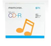 Memorex 40 x de una sola escritura CD-R para audio - 5 unidades, joya casos