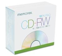 Memorex Discos CD-RW, 700 MB/80 min, 4x, con estuches delgados para joyas, plata, paquete de 10