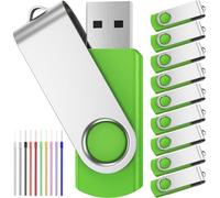 Memoria Flash USB 1 GB Pendrive 10 Piezas - Portátil Pen Drive 1GB Verde Giratorio USB 2.0 Flash Drive - FEBNISCTE Almacenamiento Externo Llave USB con 10 Paquetes Cuerdas para Trabajos Fotográficos