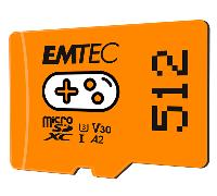 memoria sd micro 512gb emtec gaming 100mbs sd + adapter class 10 uhs1 u3 v30 a2