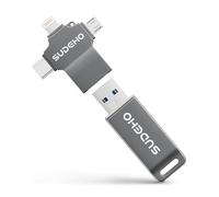 Memoria USB 256GB para iPhone con certificación MFi, Memoria Externa 4-en-1 USB 3.0 de Alta Velocidad, Pendrive iPhone para lPhone/iPad/Android/PC/Mac, USB para Fotos, Vídeos y Música, Negro
