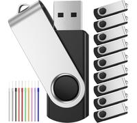 Memoria USB 32 GB 10 Piezas Pen Drives Portátil 32GB PenDrive Económico Kit 10 Unidades USB 2.0 Unidad de Almacenamiento Giratoria Negro Flash Drives con 10pcs Cordones by FEBNISCTE