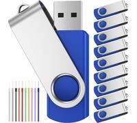 Memoria USB 64 GB 10 Piezas Pen Drives Portátil 16GB PenDrive Económico Kit 10 Unidades Llave USB 2.0 Unidad de Almacenamiento Giratoria Azul Flash Drives con 10pcs Cordones by FEBNISCTE