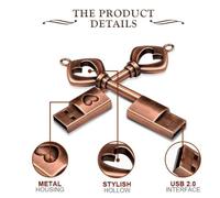 Memoria USB con diseño de corazón, diseño metálico con forma de llave, USB 2.0 para almacenamiento de datos, resistente al agua, a los golpes y a