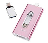 Memoria USB de 256 GB para iPhone, [certificado MFi], unidad flash 4 en 1 para iPhone, iPad, Android, PC, sin aplicación, USB 3.0, de alta velocidad, transferencia de fotos, vídeos, color rosa