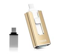 Memoria USB de 256 GB para teléfono, 4 en 1 para iPhone/iPad/Android/PC, USB 3.0, alta velocidad, transferencia rápida, fotostick, copia de seguridad, vídeos, color dorado