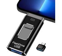 Memoria USB de 256 GB, unidad flash para iPhone 6/7/8/11/12/13/14/X/XR - Memoria fotográfica 4 en 1 compatible con iOS/Android/Tablet/PC y dispositivos (negro, 256G)