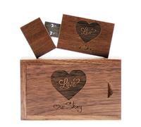Memoria USB de madera de 64 GB y caja USB con grabado "Love" y "Our Story" para boda/novios/padres/fotógrafos (nogal, 64 GB USB3.0)