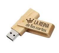 Memoria USB La Reina De Las Cartas - Pendrive Originales Y Divertidos para Regalar - Flashdrive De Madera 16Gb USB Regalo