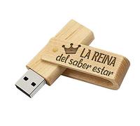 Memoria USB La Reina del Saber Estar - Pendrive Originales Y Divertidos para Regalar - Flashdrive De Madera 16Gb USB Regalo