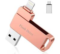 Memoria USB para iPhone 256 GB MFi Certified 3 en 1 Lápiz USB 3.0 Lightning memorias USB C Photostick Pen Drive Lápiz para iPhone/iPad/iOS/Android/Mac/PC - Memoria externa (rosa)
