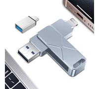 Memoria USB para iPhone 256 GB, Mfi Certified Lightning Memoria Externa Pen Drive Lápiz USB 3 en 1 para iPhone, iPad, iOS, MacBook, Android, PC (Gris, 256 GB)