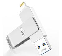 Memoria USB para iPhone y iPad [Apple MFi Certificado] iDiskk 64GB Pendrive iPhone Flash Drive Con Lightning Conector Para iPad iOS PC Macbook