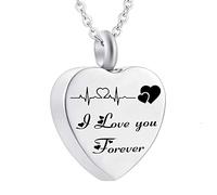 Memorial Ashes Urn,Heart with Angel Wing Birthstone and ECG Engraving I Love You Forever Pet Ashes Necklace Stainless Steel Urn Necklace for Ashes