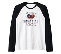 Memorial Day 25 Mayo Patriotic Heart Flag Tribute Camiseta Manga Raglan