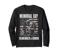 Memorial Day Remember and Honor Patriotic US Flag Manga Larga