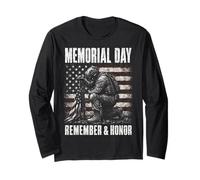 Memorial Day Remember and Honor Patriotic US Flag Manga Larga