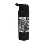 Memorial Day Remember and Honor Patriotic US Flag Stainless Steel Insulated Water Bottle