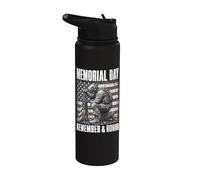 Memorial Day Remember and Honor Patriotic US Flag Stainless Steel Insulated Water Bottle