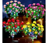 Memorial Garden Bloom Lights, Solar Powered Outdoor Flower Stakes, Featuring Ultra-Realistic Artificial Petals, Solar-Powered & Weatherproof, for Cemetery Tribute, Grave, Yard, Patio, Path (#4PCS)