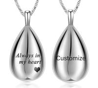 memorial jewelry Collar con recuerdo tallado en forma de lágrima con urna para cenizas, colgante de cremación, siempre en mi corazón, Acero inoxidable, No es una piedra preciosa