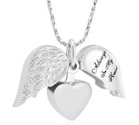 memorial jewelry Joya de cremación para cenizas con forma de corazón, colgante de ceniza para mujeres, hombres, familia, recuerdo, alas de ángel, con encanto corazón para seres queridos
