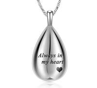memorial jewelry Tallado lágrima Keepsake Collar de ceniza urna colgante Cremación Siempre en mi corazón, Acero inoxidable, No es una piedra preciosa
