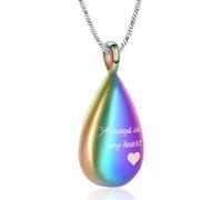 memorial jewelry Tallado lágrima Keepsake Collar de ceniza urna colgante Cremación Siempre en mi corazón, Acero inoxidable, No es una piedra preciosa