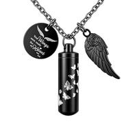 MEMORIALU Joyería cilíndrica de cremación, collar de cenizas de mariposa para mujeres y hombres, colgante de ala de ángel, joyería conmemorativa para seres queridos, 5, Metal, Sin piedra preciosa