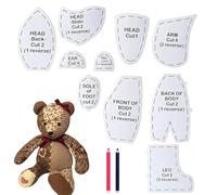 Memory Bear - Patrón de costura de acrílico reutilizable, plantillas de acolchado con lápices de marcado, juego de regla para manualidades de costura hecha a mano para recuerdos de osos ropa vieja (30