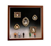 Memory Display Case - 25cm Wood, Miniature Museum Box, Gold Mini Frames | Pet Keepsake, Shadow Box with Figurines & Stickers For Apartment, Bedroom, Bedside, Living Room, Birthday, Holiday