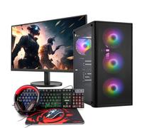 Memory PC Gaming completo Ryzen 3 4300GE, 16 GB DDR4, SSD M.2 de 1000 GB, Windows 11 Pro 64 bits + monitor para juegos de 24 pulgadas y 100 Hz + Ultron Hawk Gaming Kit 4in1 Set, USB, DE (QWERTZ), wifi