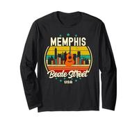 Memphis Beale Street Blues Music Vintage Guitarra Música Retro Manga Larga