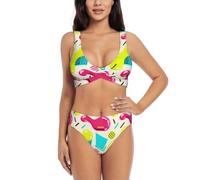 Memphis - Conjunto de bikini cruzado sin costuras para mujer, traje de baño de dos piezas con almohadillas extraíbles, triángulo ajustable, Negro, XL