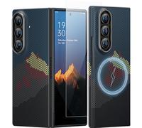 memumi Magnética para Samsung Galaxy Z Fold 7 Funda Fibra de Aramida+Protector de Pantalla, Compatible con MagSafe para Galaxy Z Fold7 Case Magnética Fibra de Carbono, Montaña Dorada a la Luz del Sol