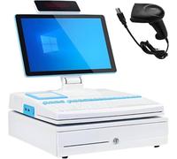 Memykoy Caja registradora con Pantalla táctil de 15,6", TPV para restaurantes y comercios, escáner de código de Barras portátil e Impresora térmica de 58 mm, para cafeterías. White-SingleScreen