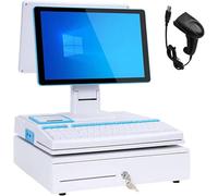 Memykoy Caja registradora con Pantalla táctil de 15,6", TPV para restaurantes y comercios, escáner de código de Barras portátil e Impresora térmica de 58 mm, para cafeterías. White-DualScreen