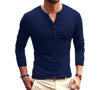 Men Basic Shirt Classic All-Match Solid Color Fashion T-Shirt Lightweight Comfortable Casual Long Sleeves Tops O-Blue S