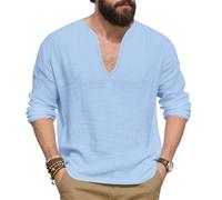 Men Basic Shirt Classic Daily Wear and Tear All-Match Fashion T-Shirt Lightweight Comfortable Casual Long Sleeves Tops G-Light Blue XL