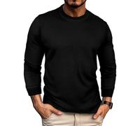 Men Basic Shirt Lightweight Comfortable Casual Round Neck Long Sleeves Tops Classic Daily Wear and Tear All-Match Fashion T-Shirt E-Black XXL