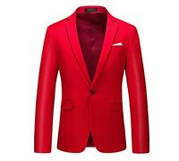 Men Blazer Jacket Solid Color Business Slim Fit Men Suit Jacket Lapel Gentleman Urban Men Casual Jacket Fashion Banquet Pocket Decoration Men Long Sleeve Jacket O-Red 3XL